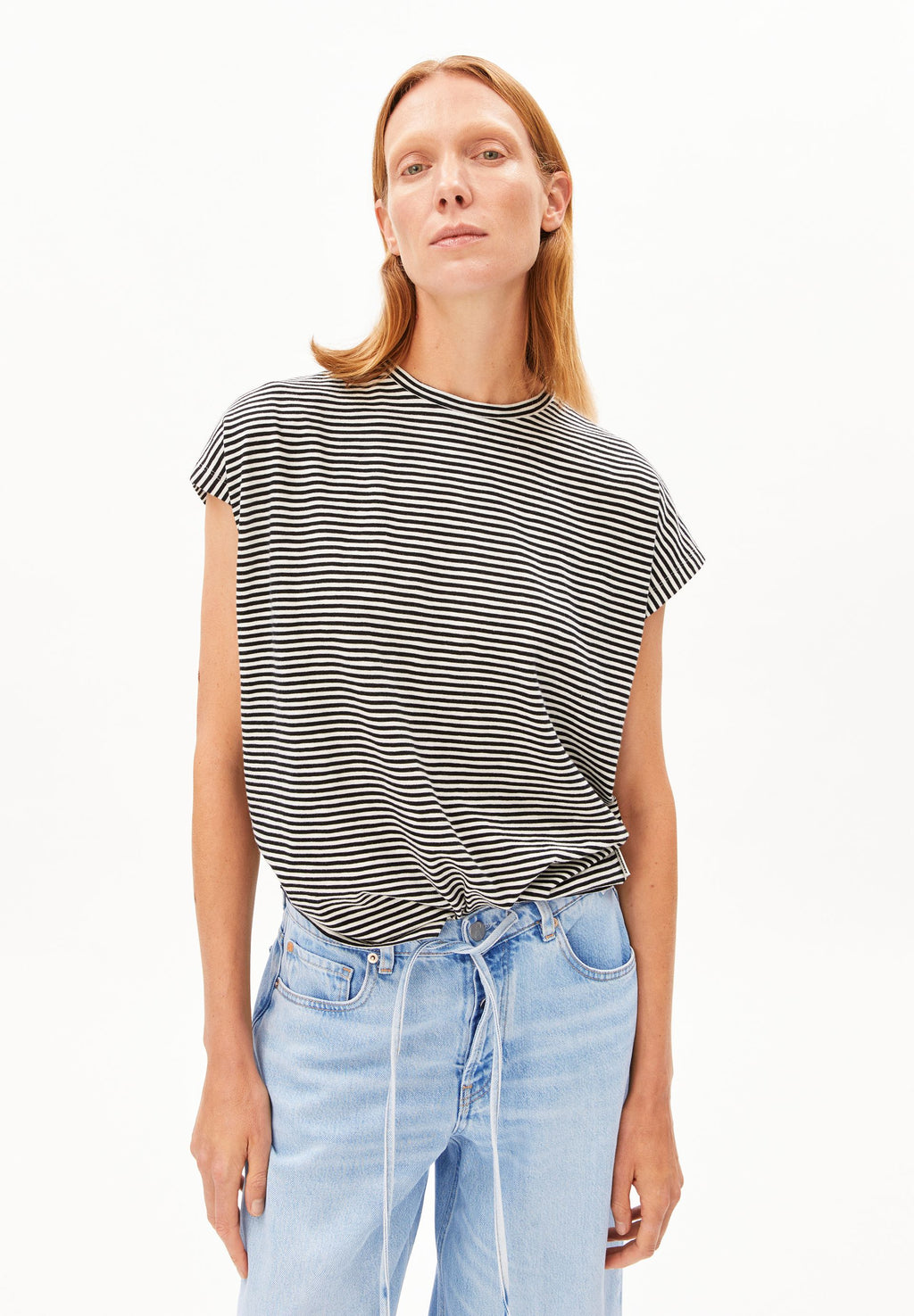 Slub Jersey Stripe T-Shirt Black-Oatmilk