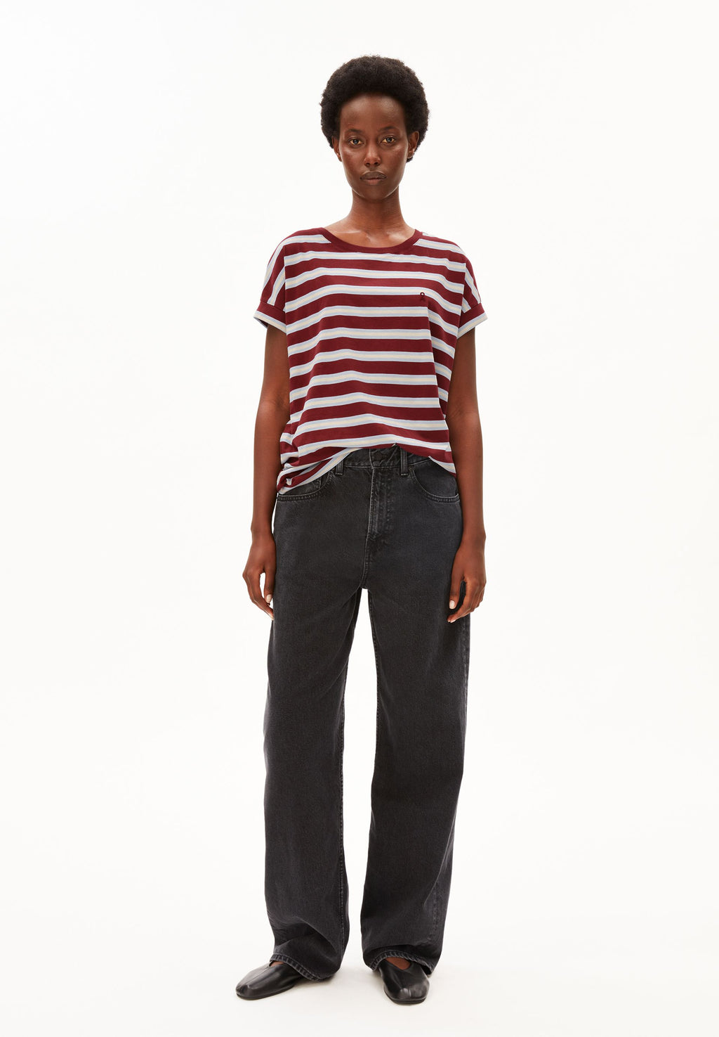 Idaara Stripe T-Shirt Velvet Red-Soft Blue-Undyed