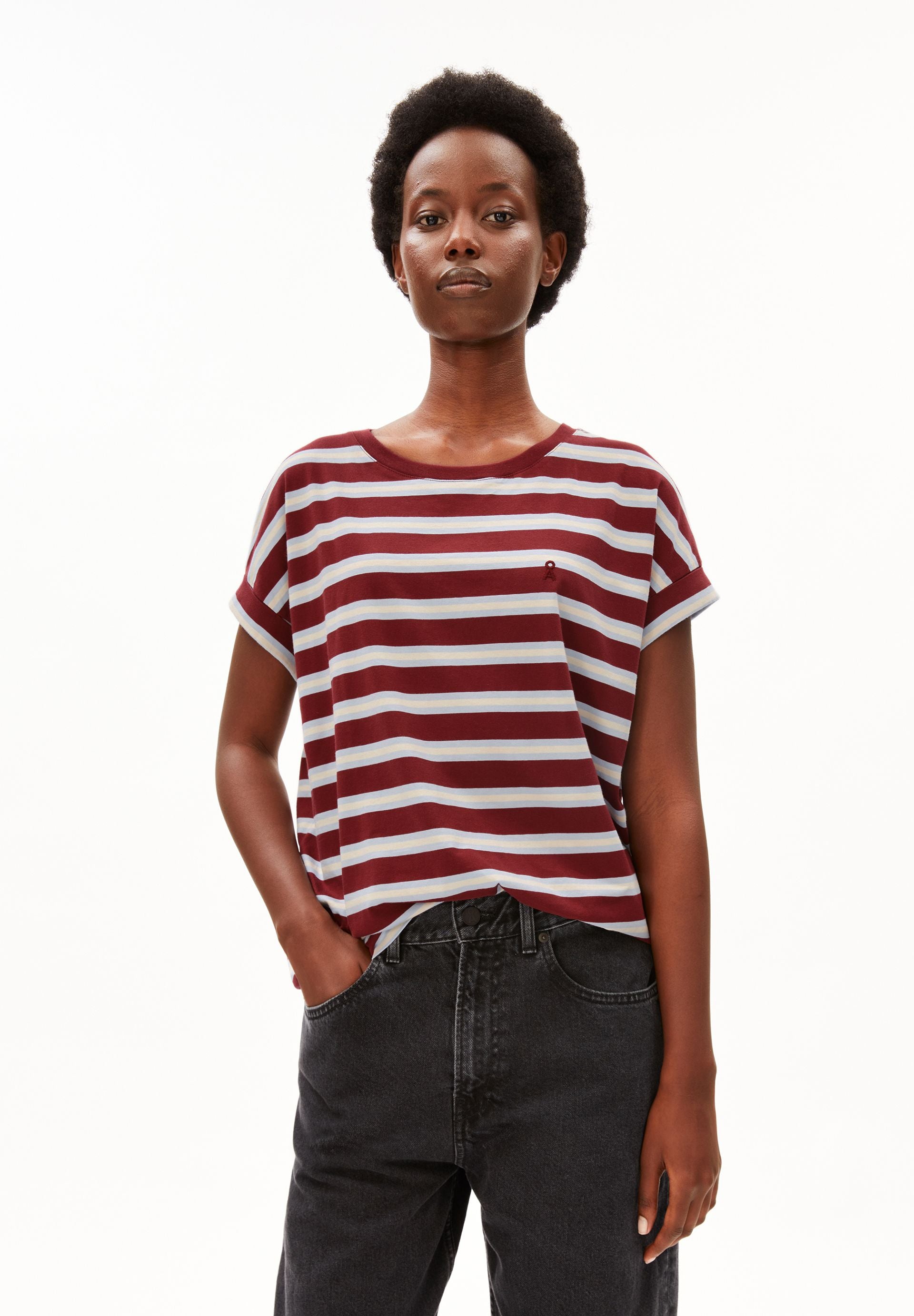 Idaara Stripe T-Shirt Velvet Red-Soft Blue-Undyed