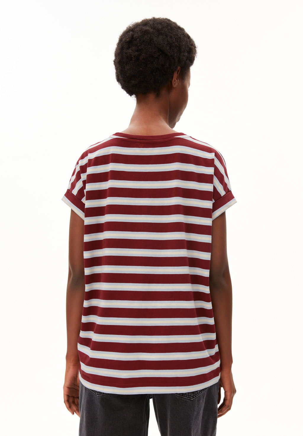 Idaara Stripe T-Shirt Velvet Red-Soft Blue-Undyed