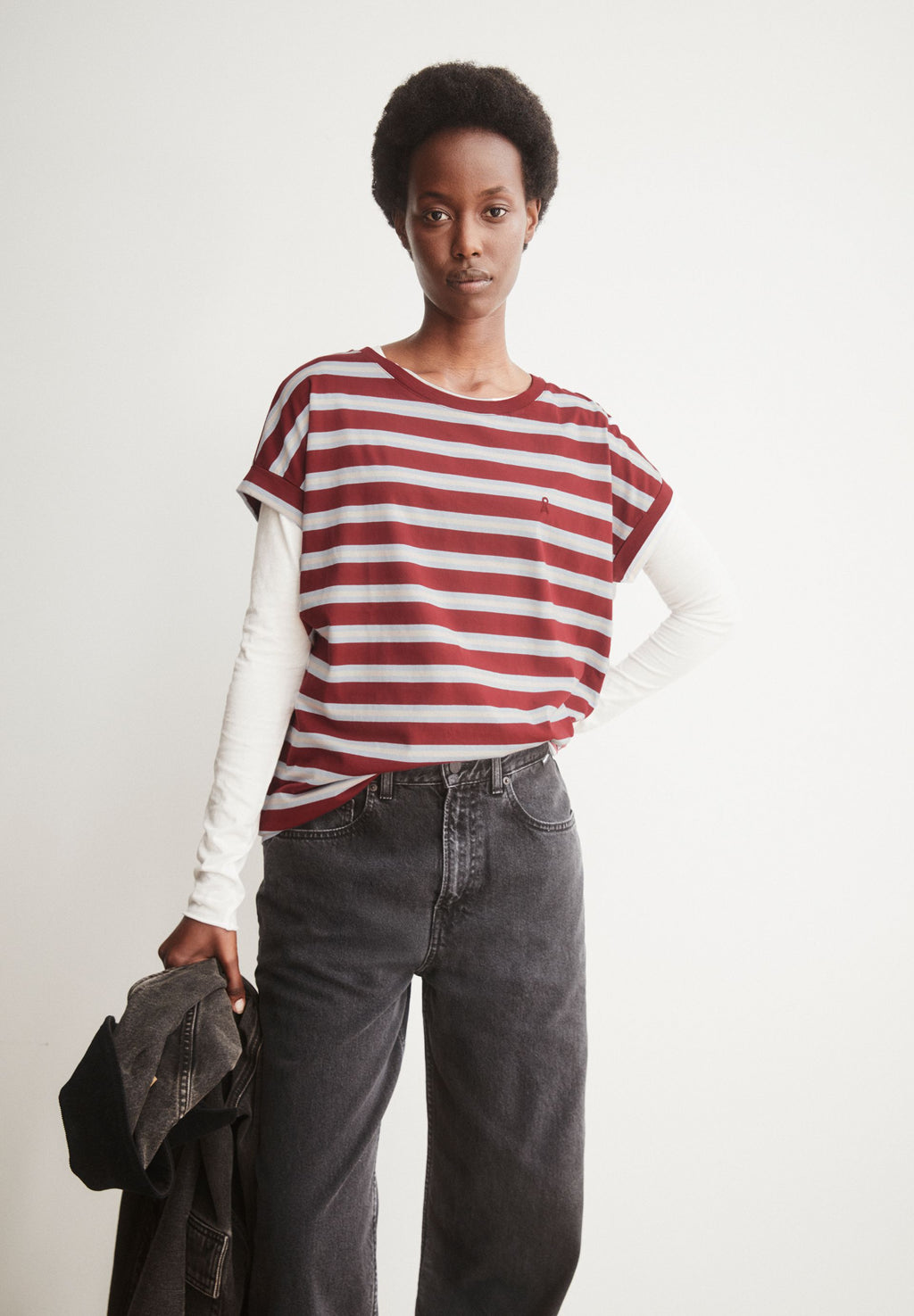 Idaara Stripe T-Shirt Velvet Red-Soft Blue-Undyed