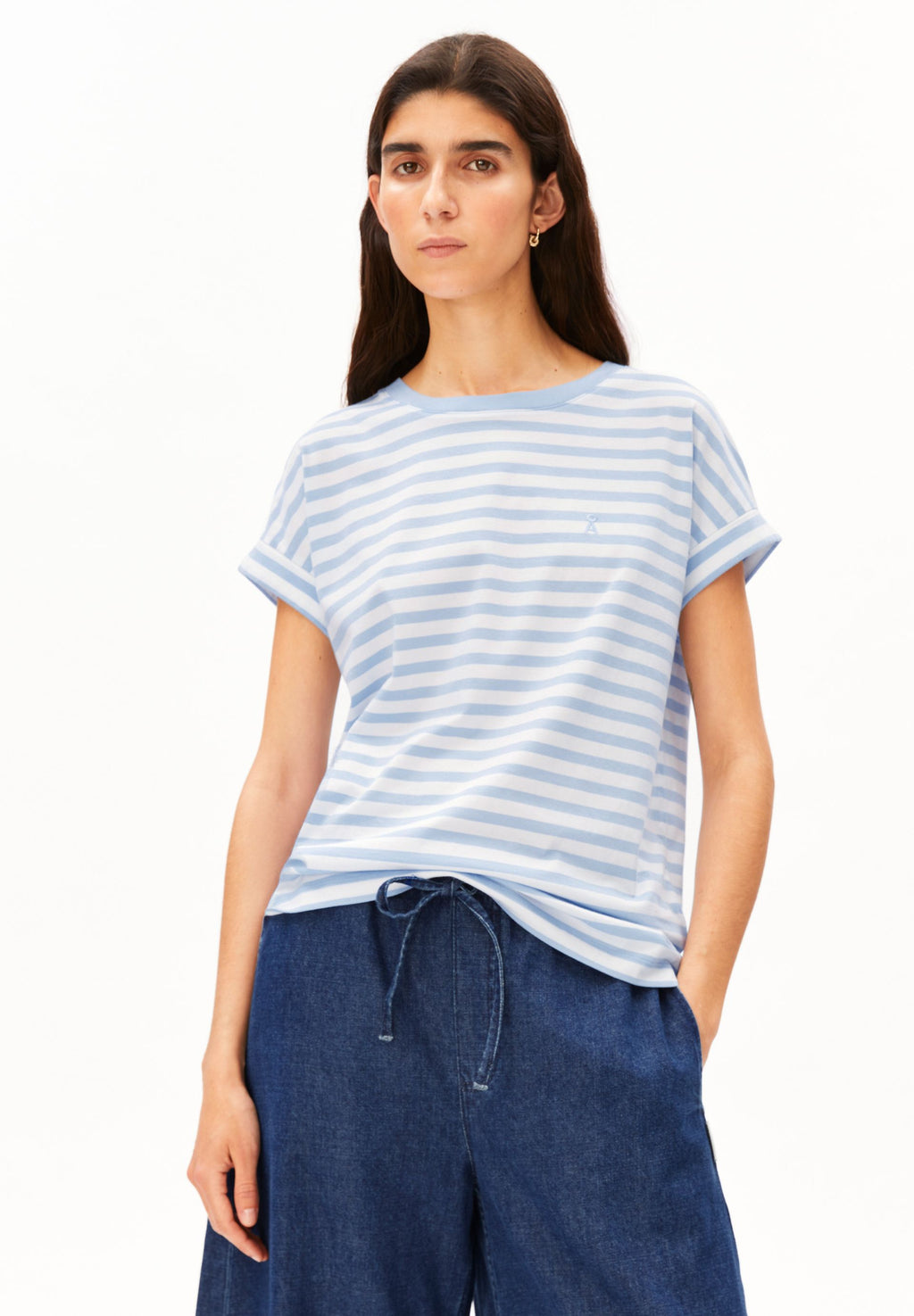 Idaara Stripe T-Shirt White-Soft Blue
