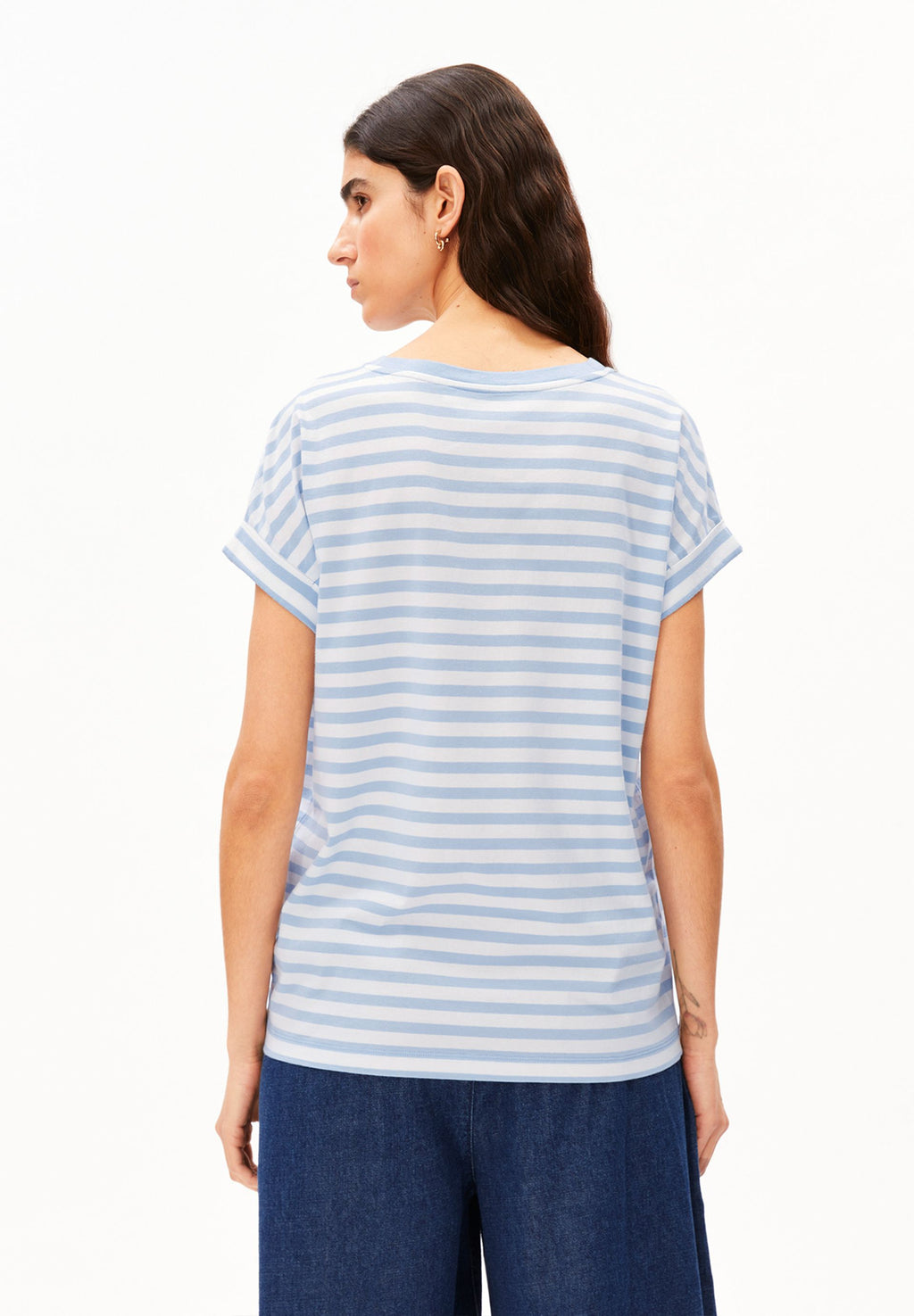Idaara Stripe T-Shirt White-Soft Blue