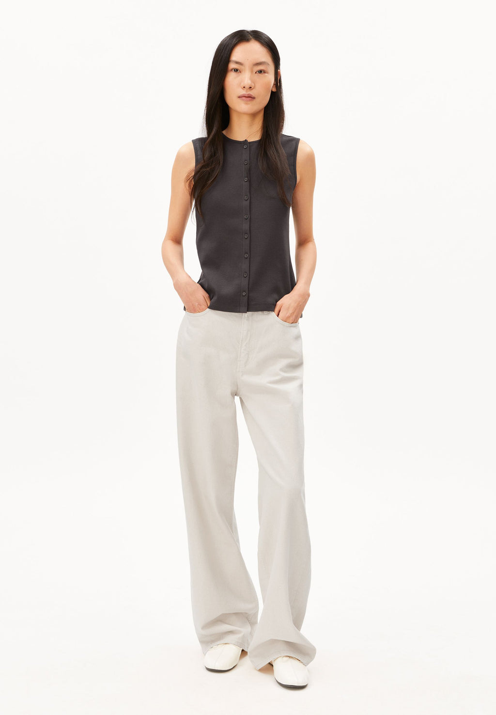 Rib Button Top Dark Steel