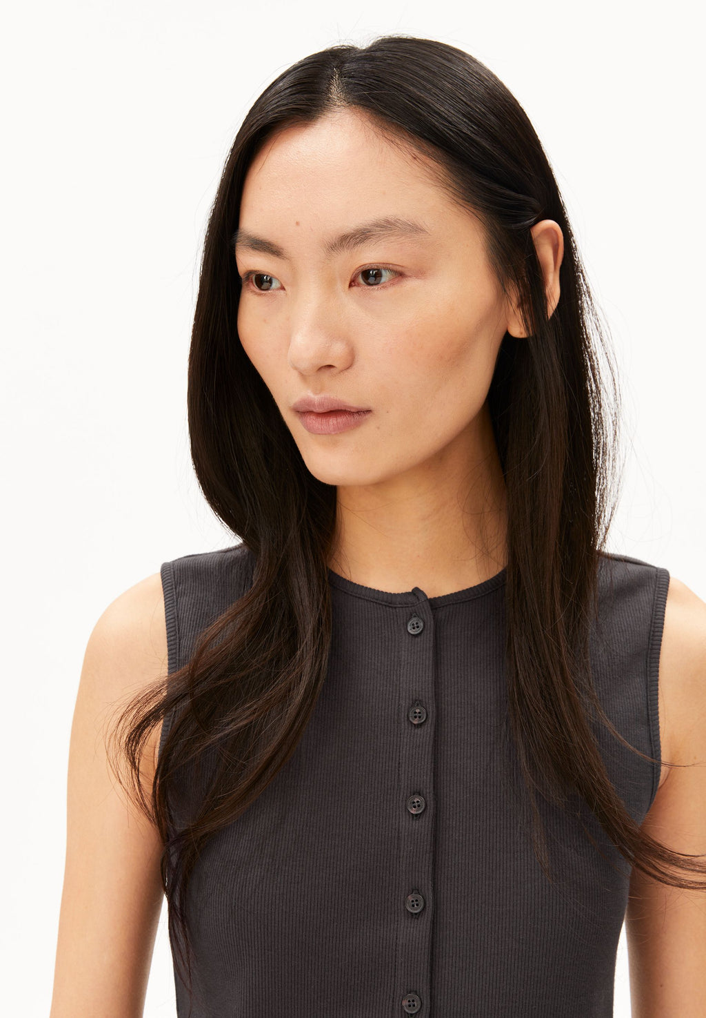 Rib Button Top Dark Steel