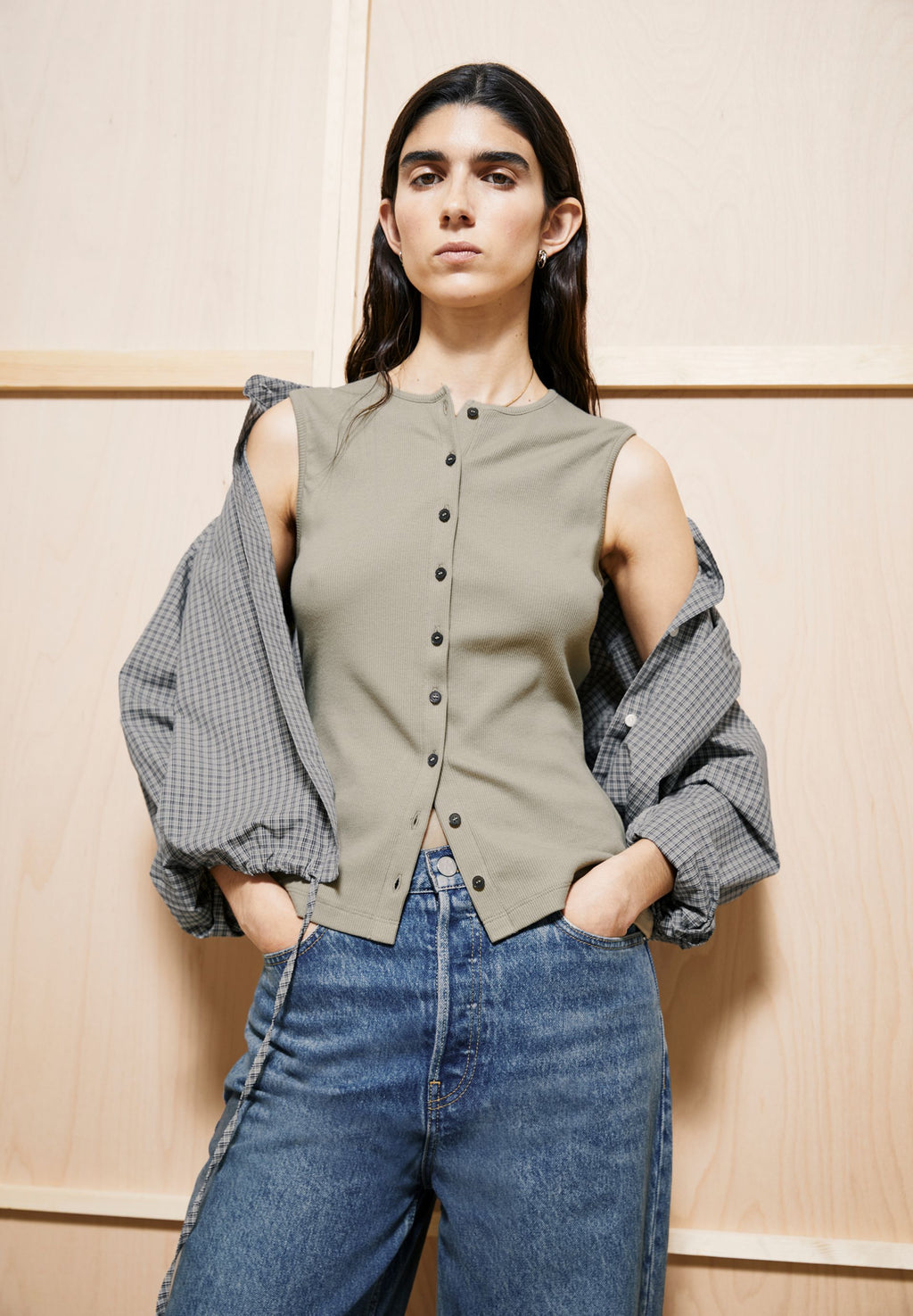 Rib Button Top Light Sage