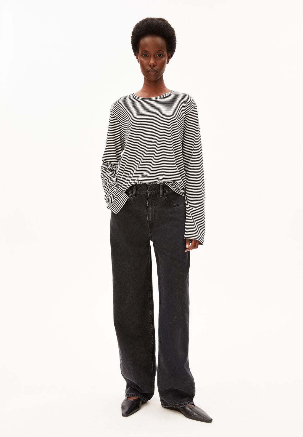 Slub Jersey Stripe Longsleeve Black-Oatmilk