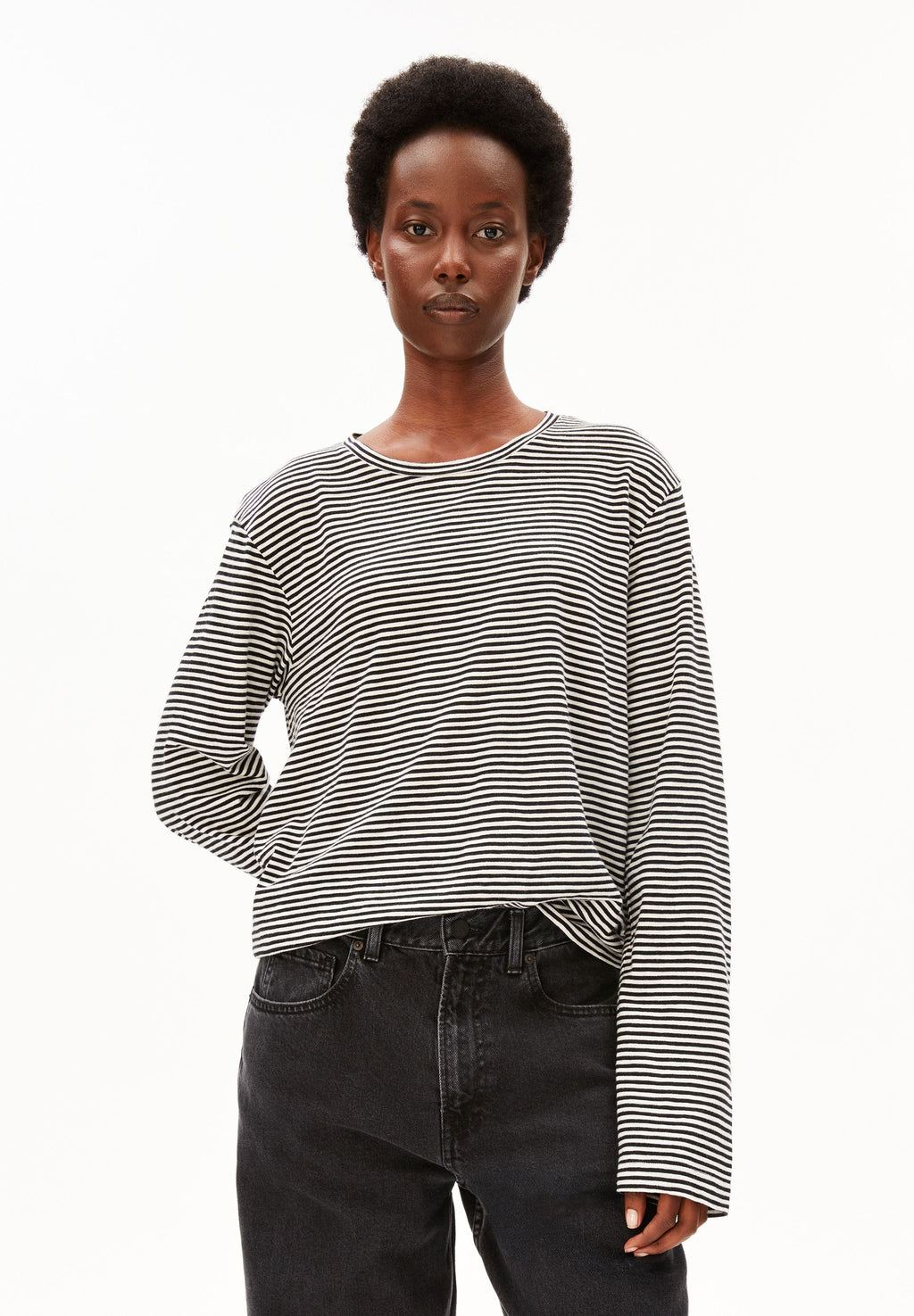 Slub Jersey Stripe Longsleeve Black-Oatmilk