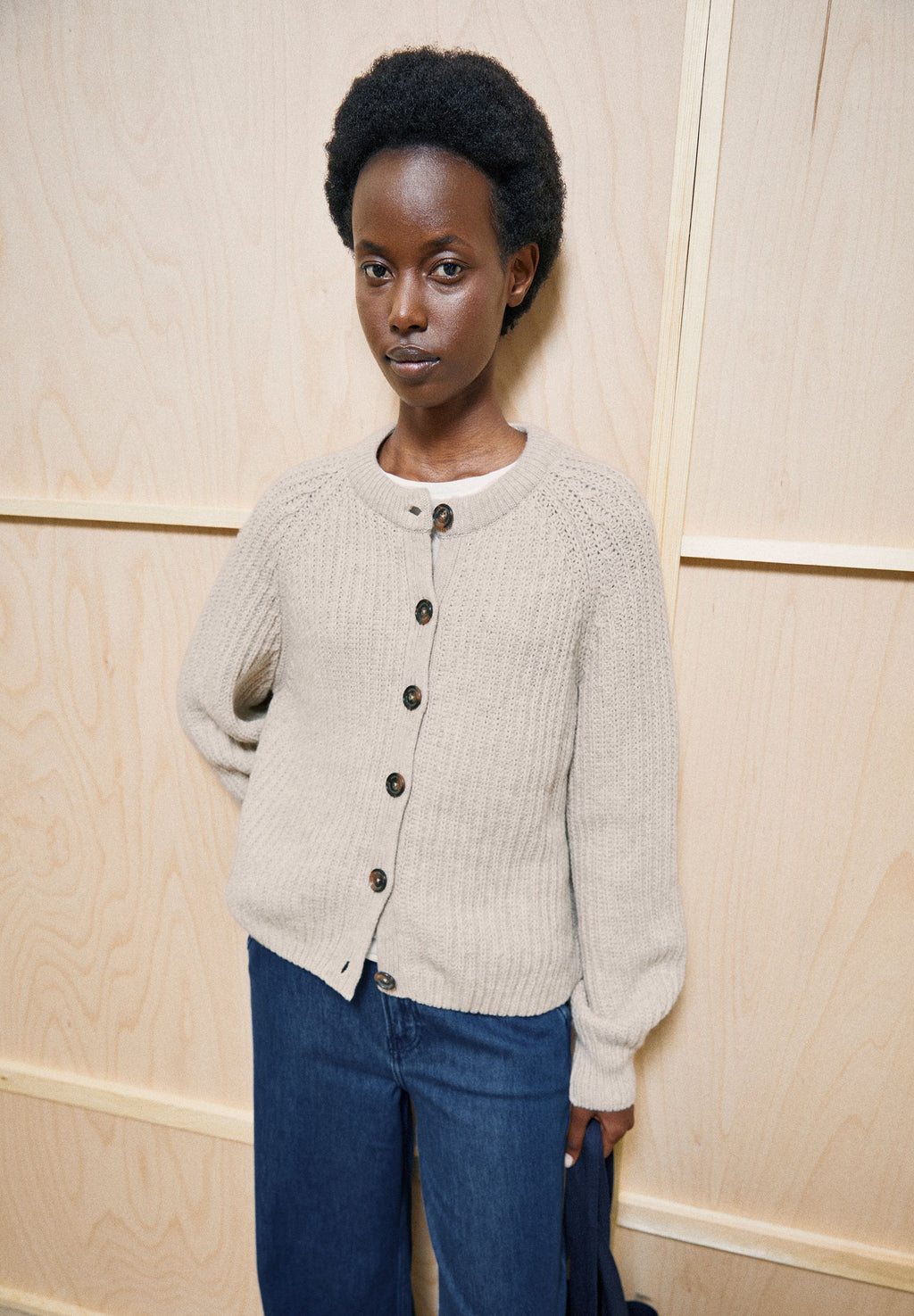 Rib Knit Cardigan Honey Melange