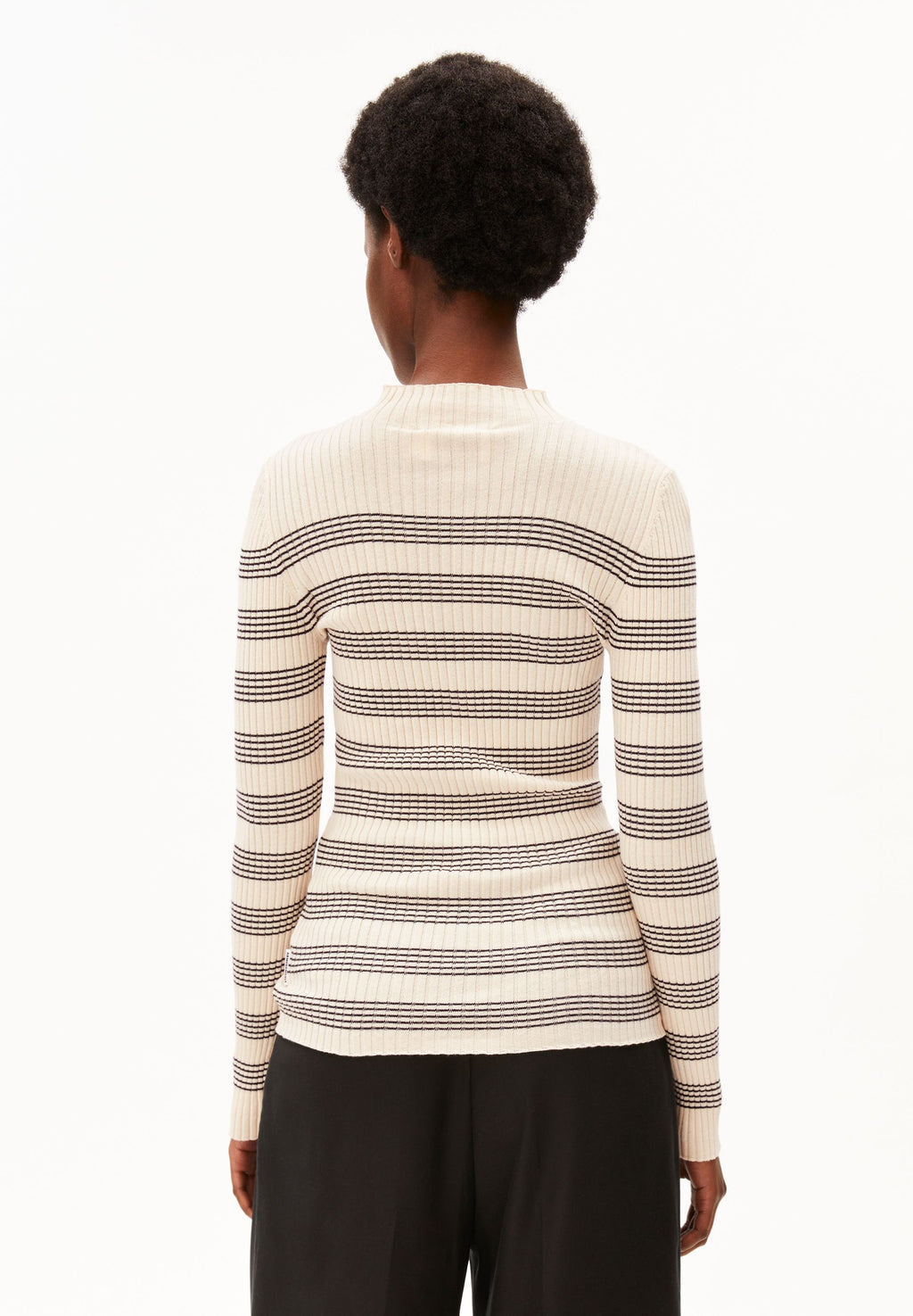 Alaania Striped Knit Sweater Oatmilk-Black