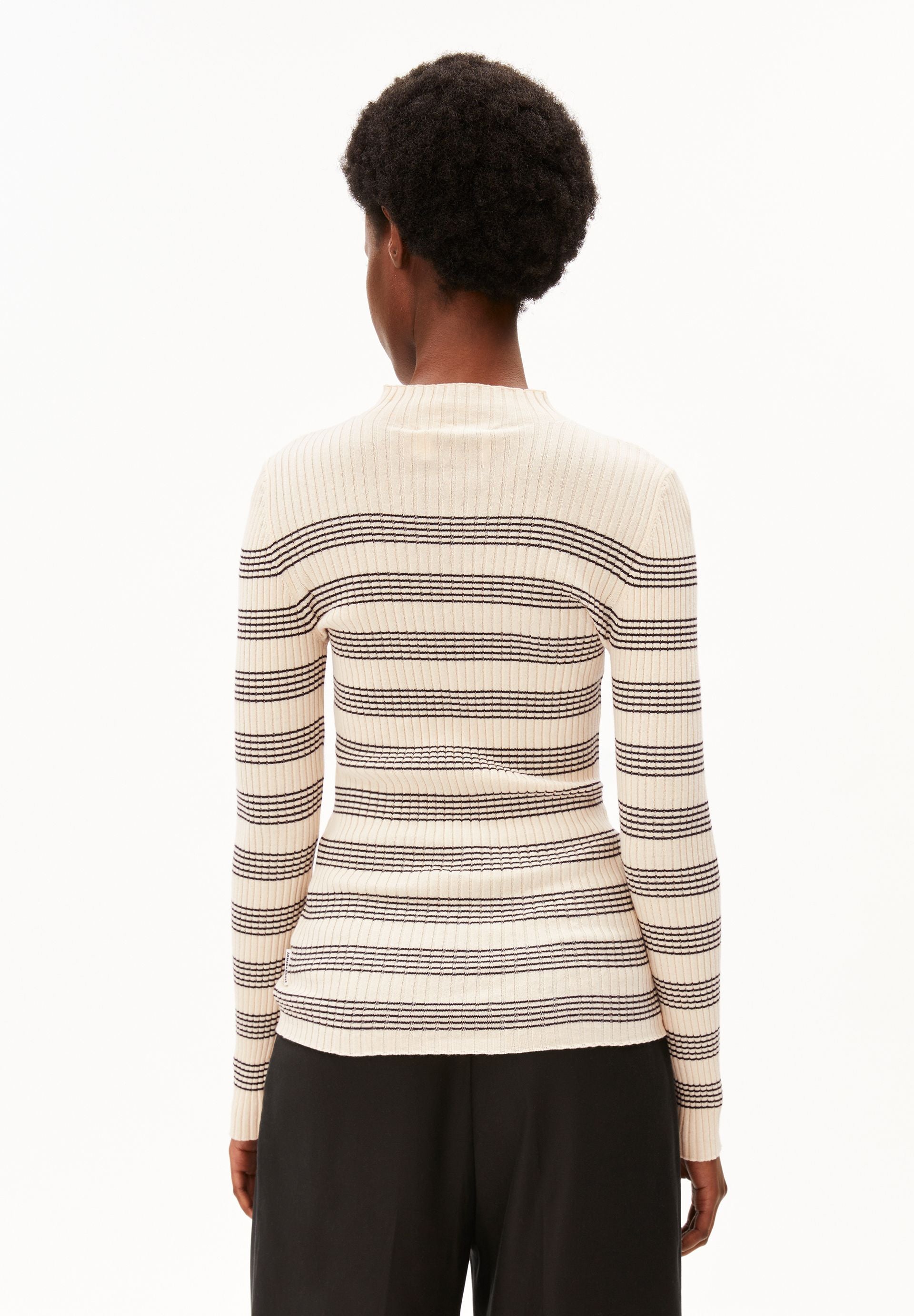 Alaania Striped Knit Sweater Oatmilk-Black