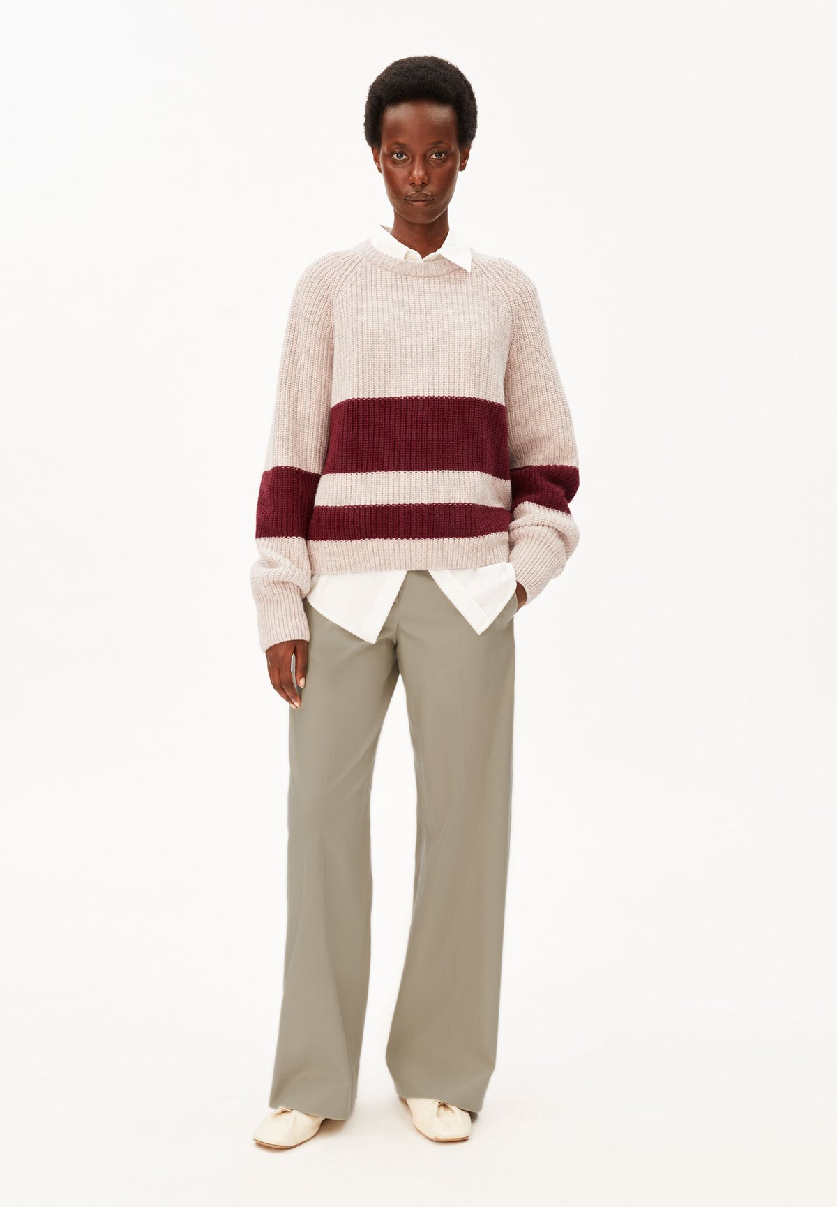 Rib Striped Knit Sweater Honey Melange-Velvet Red