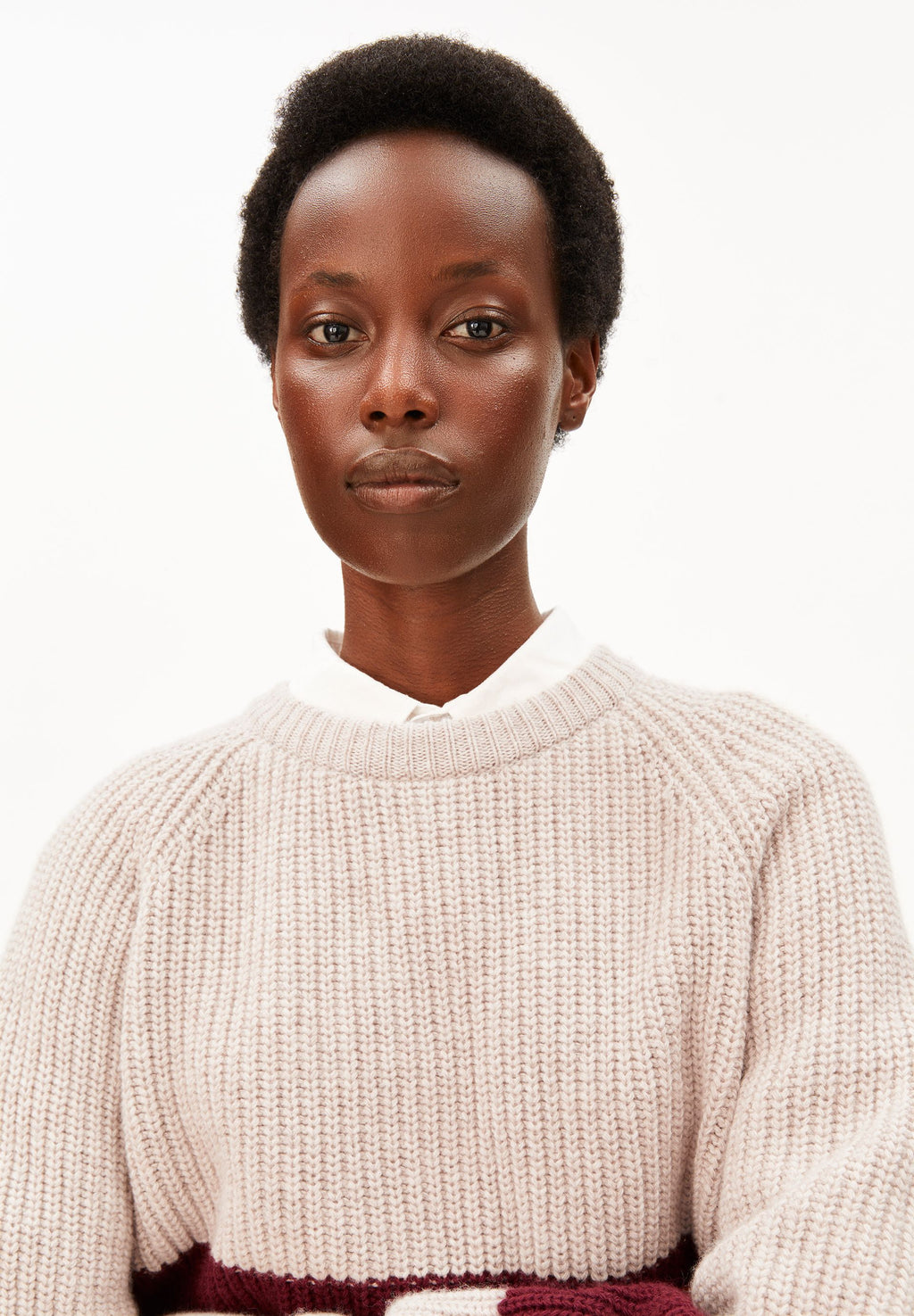 Rib Striped Knit Sweater Honey Melange-Velvet Red