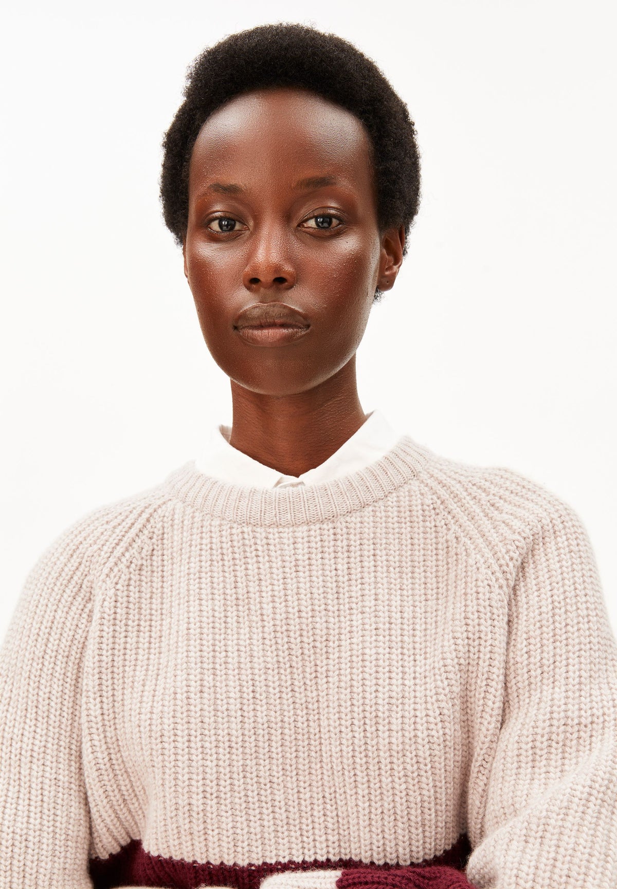 Rib Striped Knit Sweater Honey Melange-Velvet Red