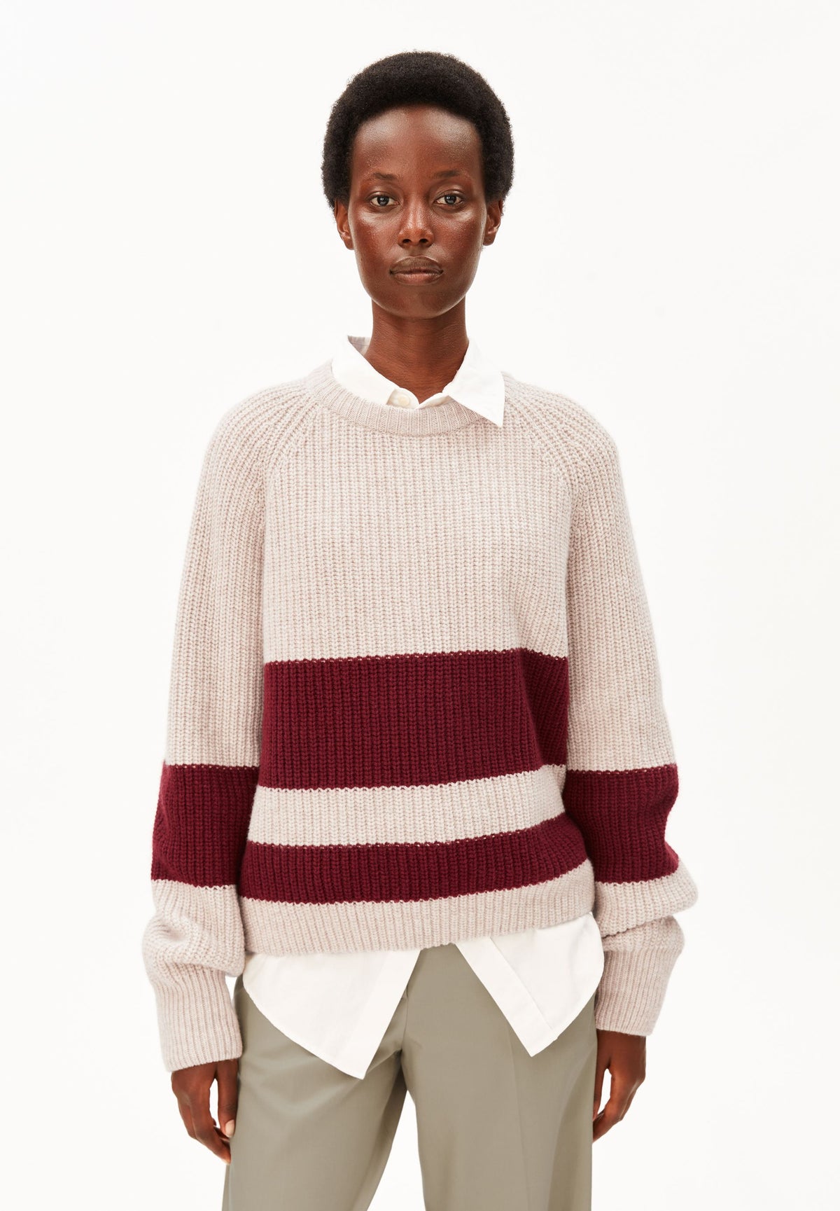 Rib Striped Knit Sweater Honey Melange-Velvet Red
