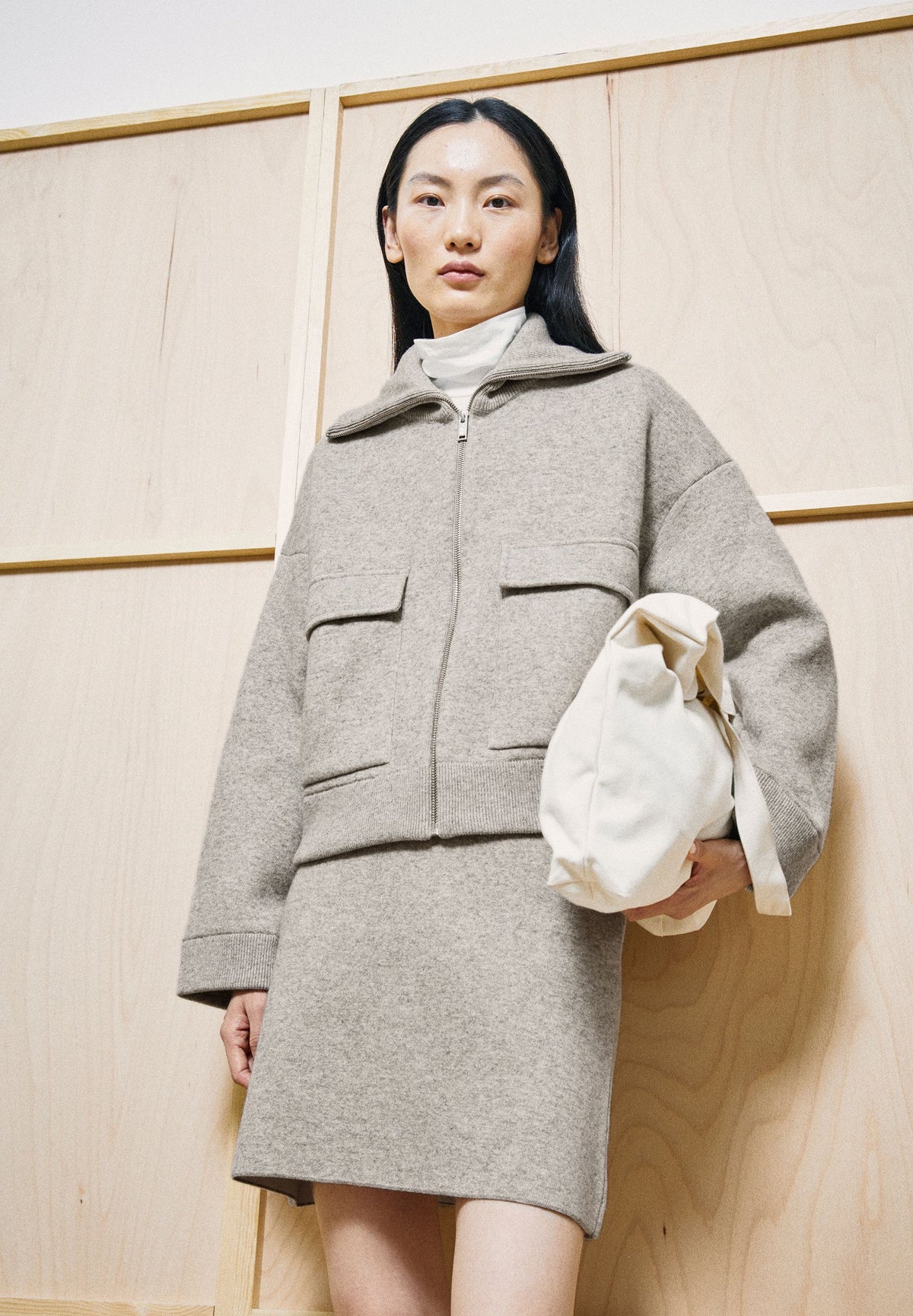 Cotton-Wool Knit Jacket Dark Honey Melange