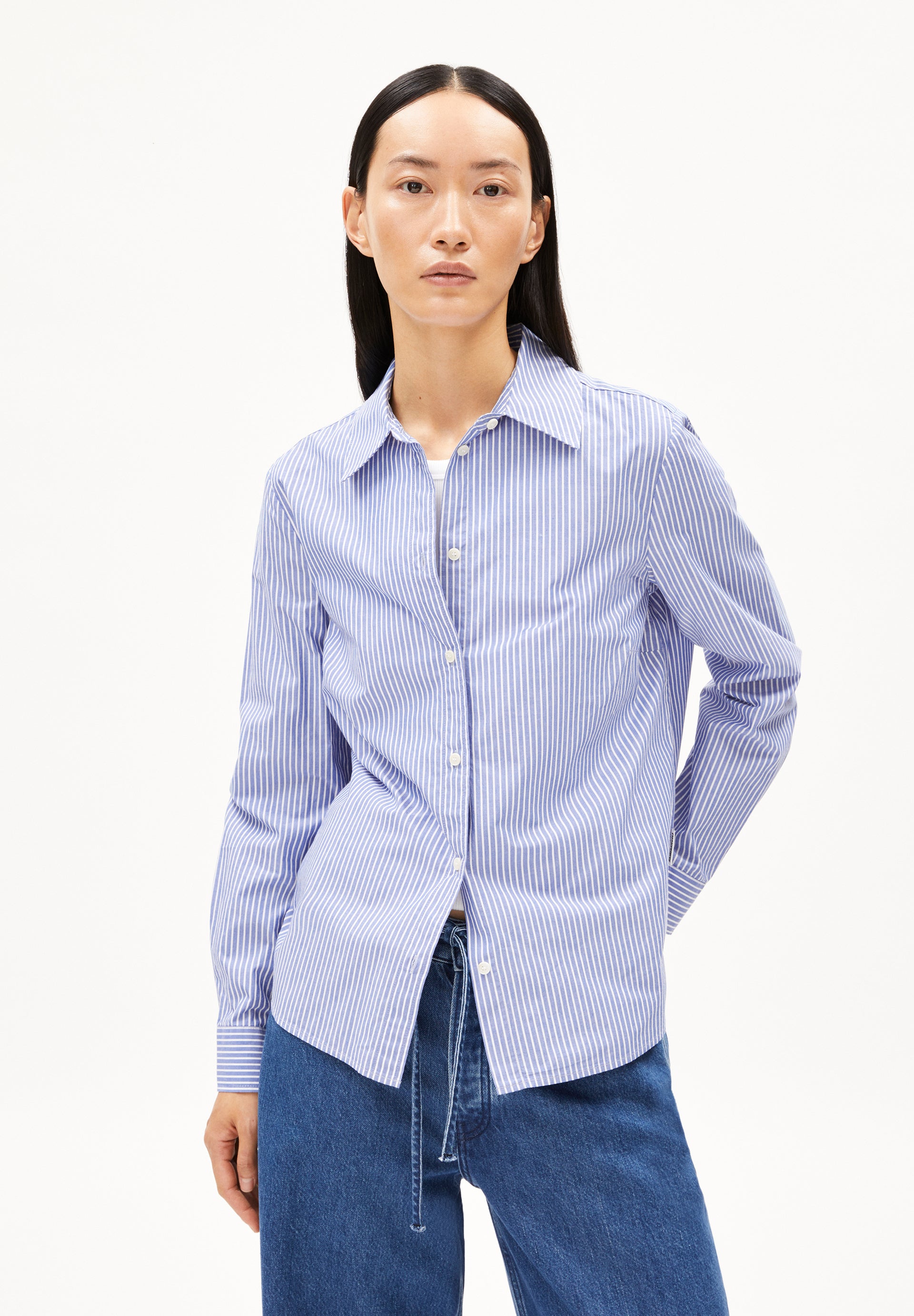 Bluse Louilaa Striped White-Lapis Blue
