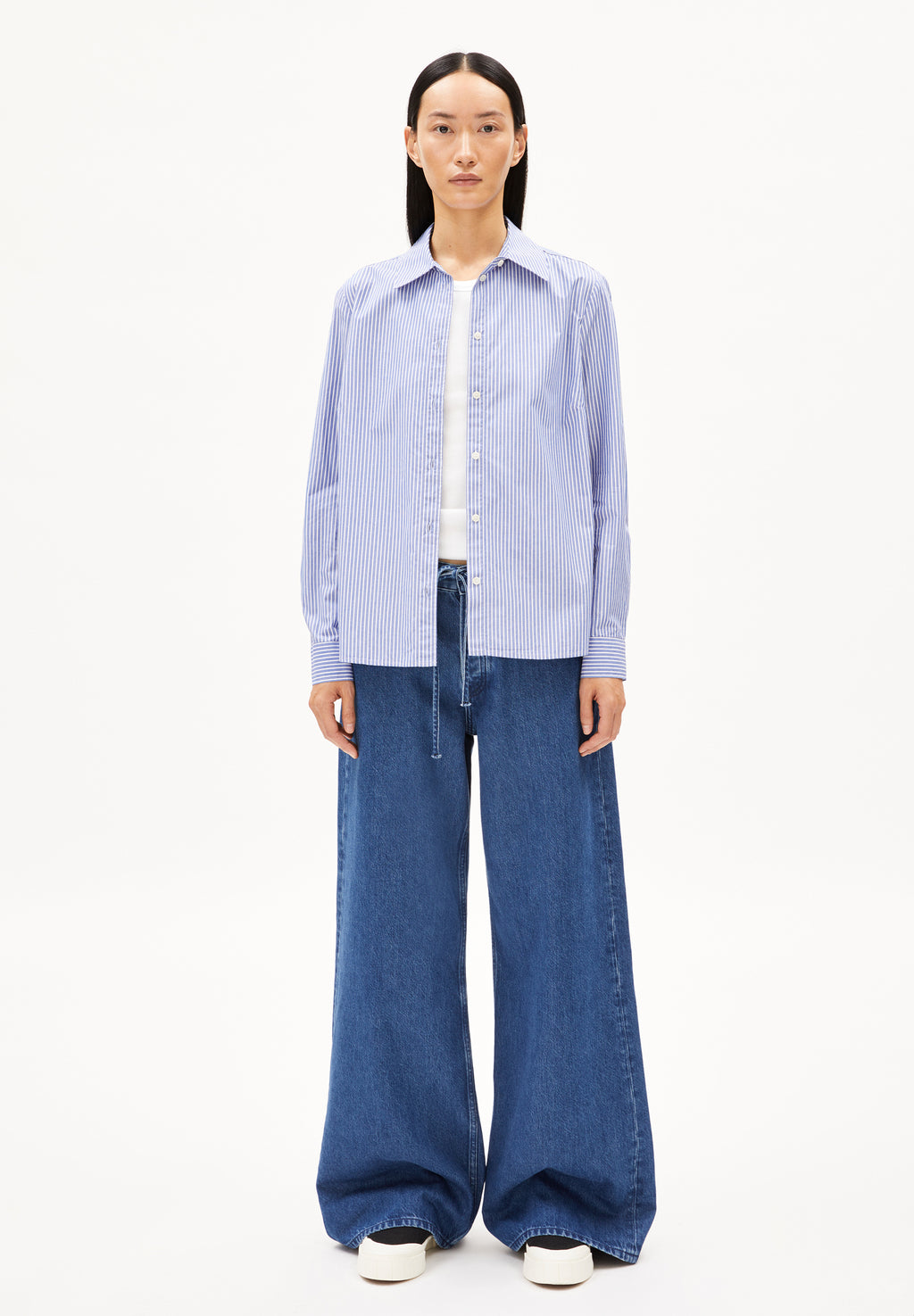 Bluse Louilaa Striped White-Lapis Blue