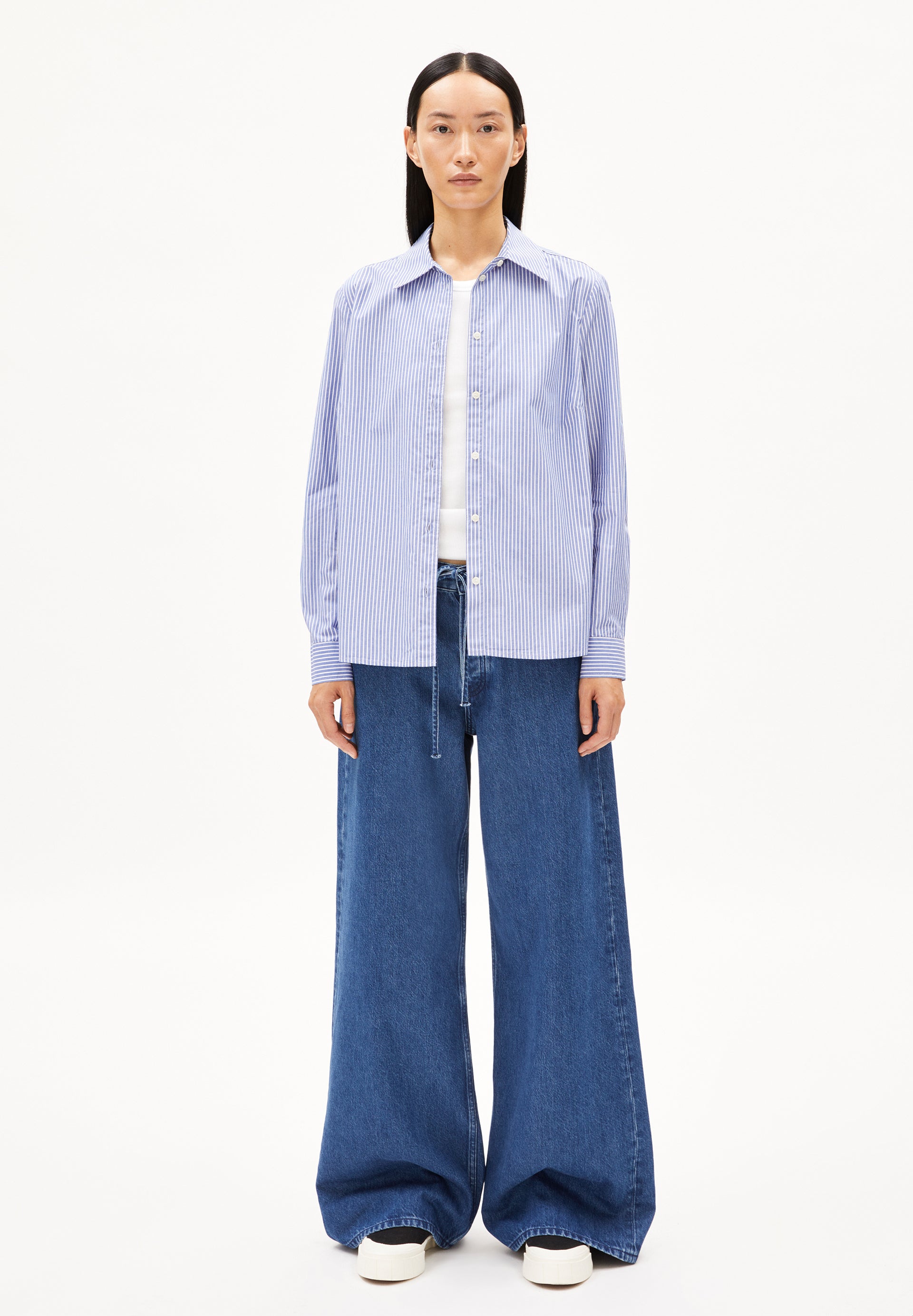 Bluse Louilaa Striped White-Lapis Blue