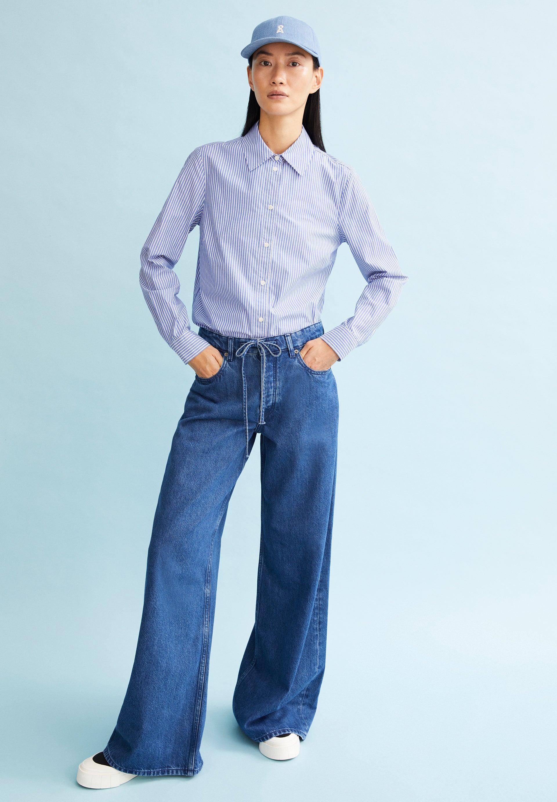 Bluse Louilaa Striped White-Lapis Blue