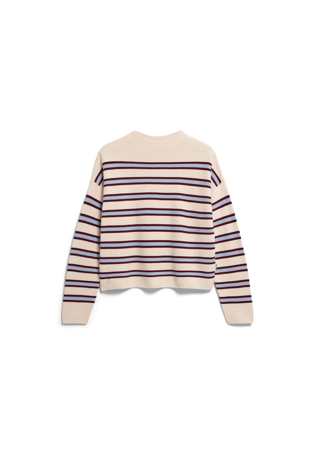 Merinaa Striped Knit Sweater Oatmilk-Velvet Red-Soft Blue