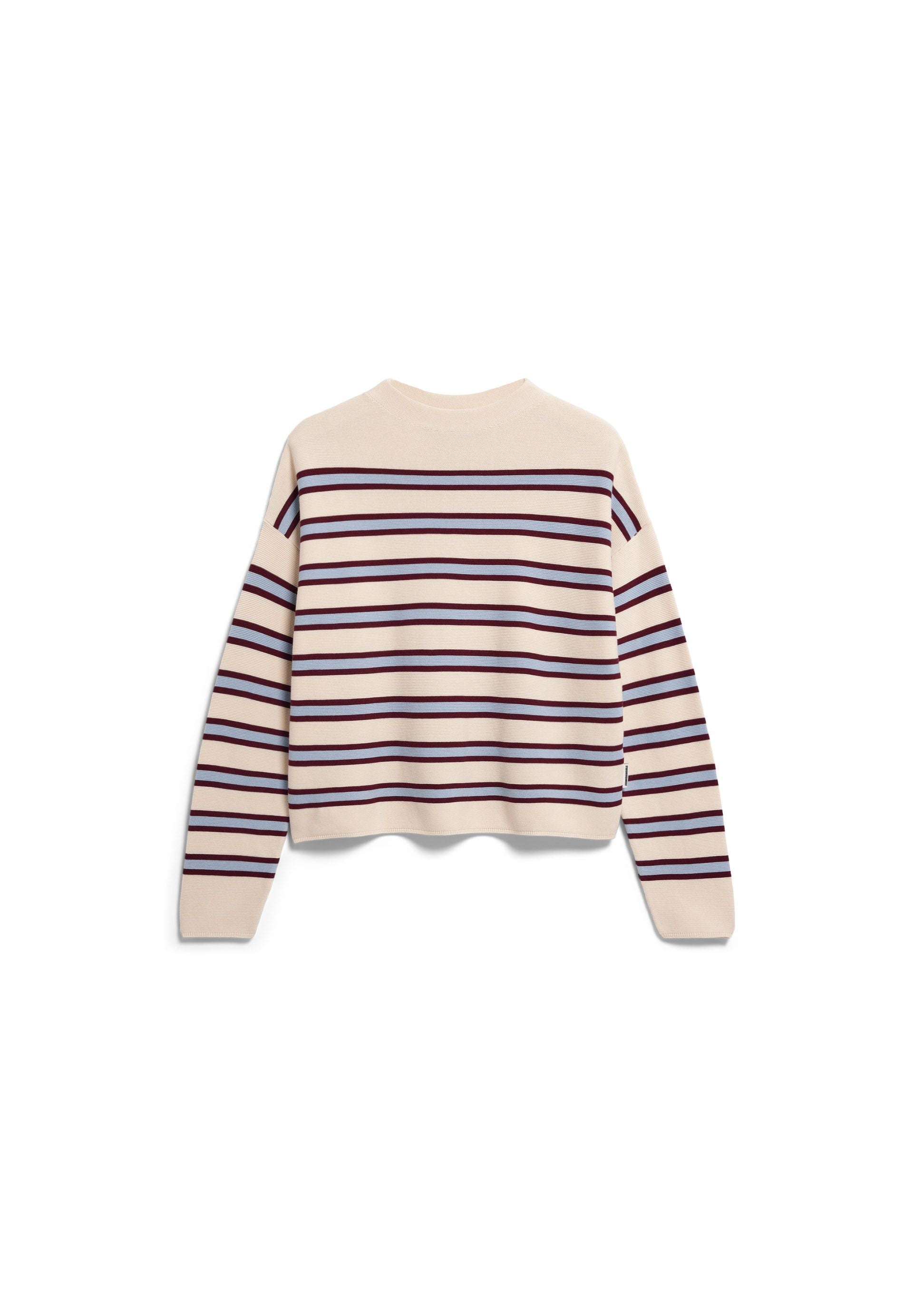 Merinaa Striped Knit Sweater Oatmilk-Velvet Red-Soft Blue